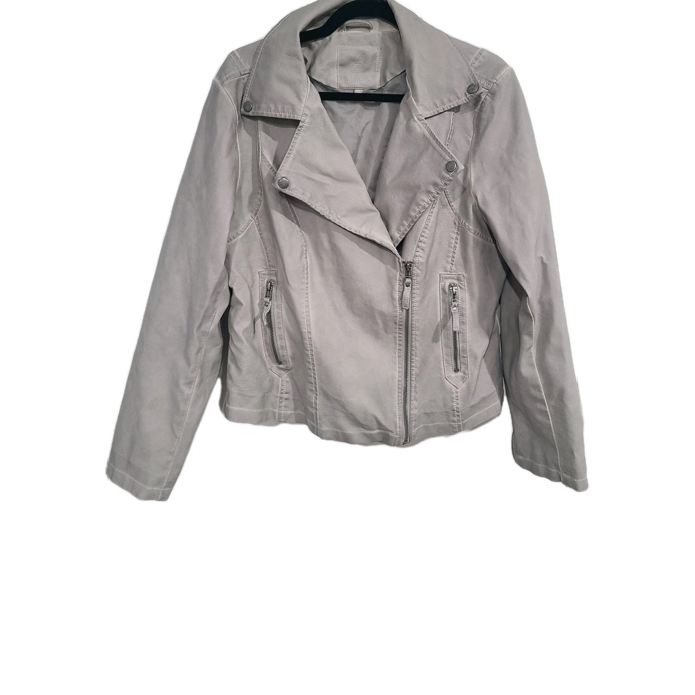 Max Studio Women's XL Gray Faux Leather Long Sleeve Moto Jacket Edgy Street Wear